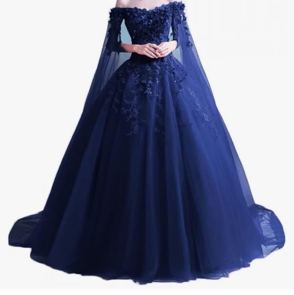 Blue Tulle(?) Princess Gown with Train
